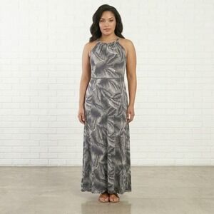 Gap Maxi Dress Womens‎ Small Gray Halter Tropical Palm Boho Summer Vacation Chic
